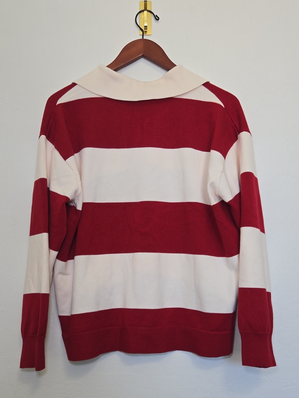 Mango Red & White Striped Polo Collar Relaxed Fit Sweater Size S - Picture 4 of 13